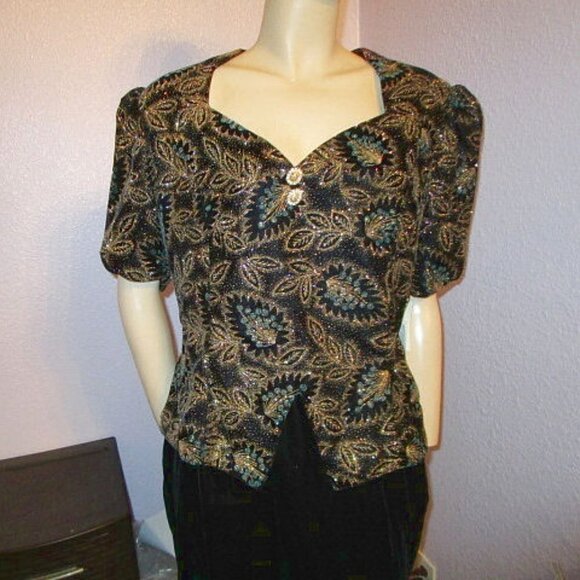 Vtg Scott McClintock Formal Dress Size 16 L Glitter Velvet Pencil Peplum Layered - Picture 2 of 12